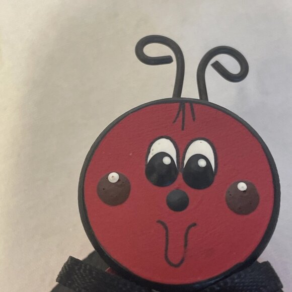 Wooden Ladybug Figure by Sue Kahr 2.75" Red Black White Insect Shelf Decor - Picture 7 of 9